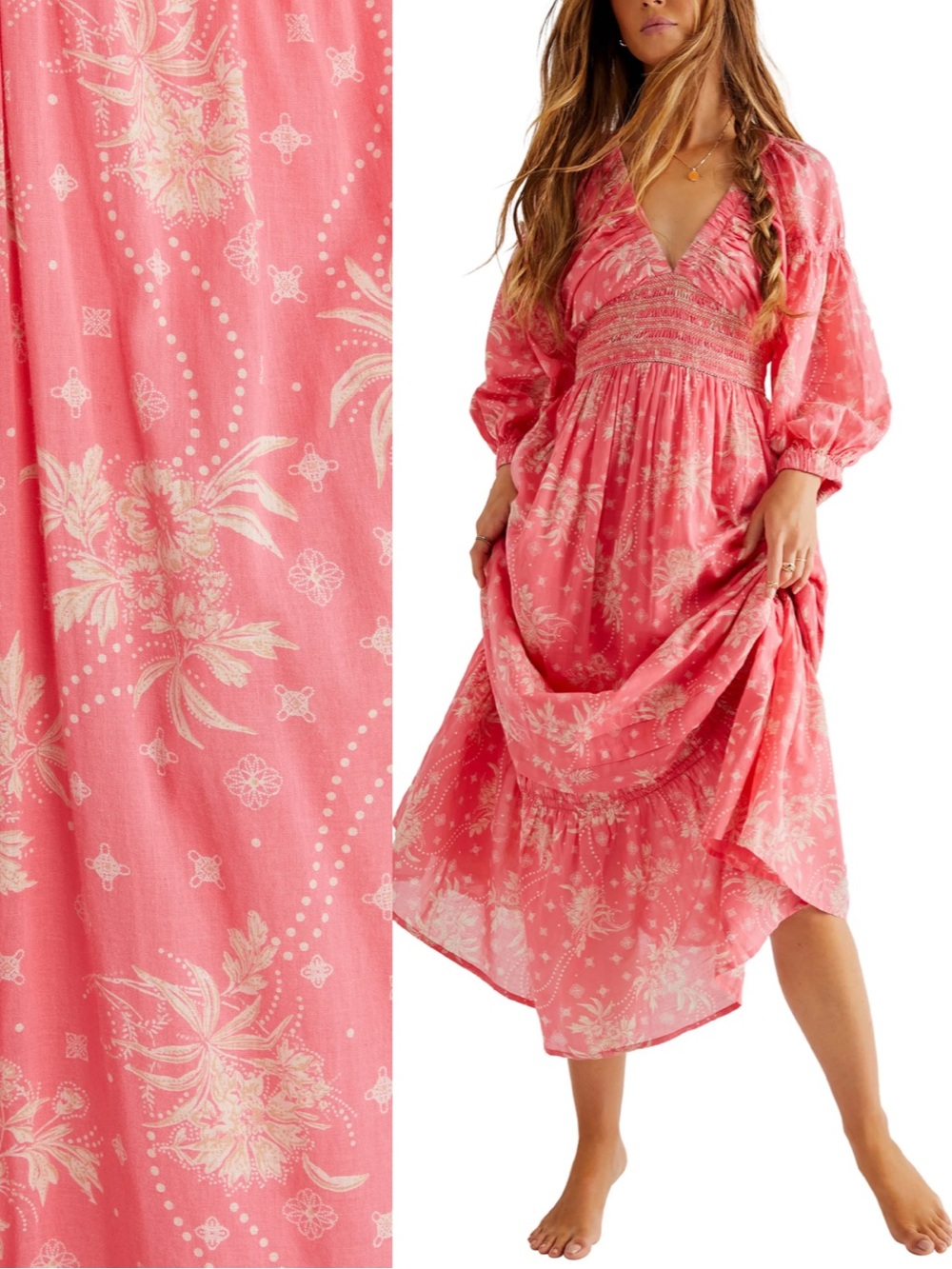 Free People Boho Golden Hour Maxi Pink Floral Dress XS